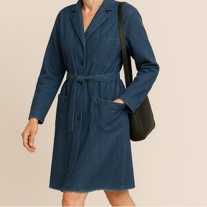 Denim Belted Coat - Ptp - 26” length - 41”